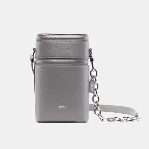 Veda Double Zipper Italian Leather Crossbody in Storm