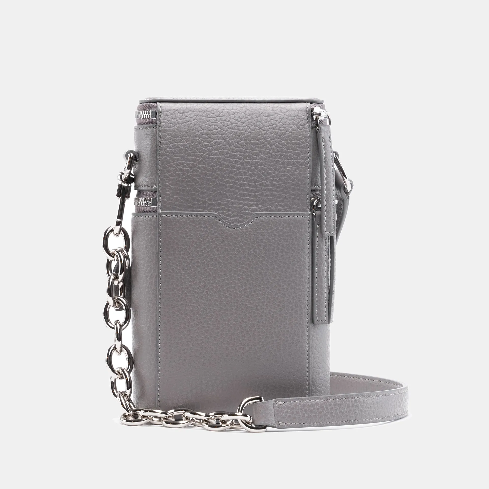 Veda Double Zipper Italian Leather Crossbody in Storm