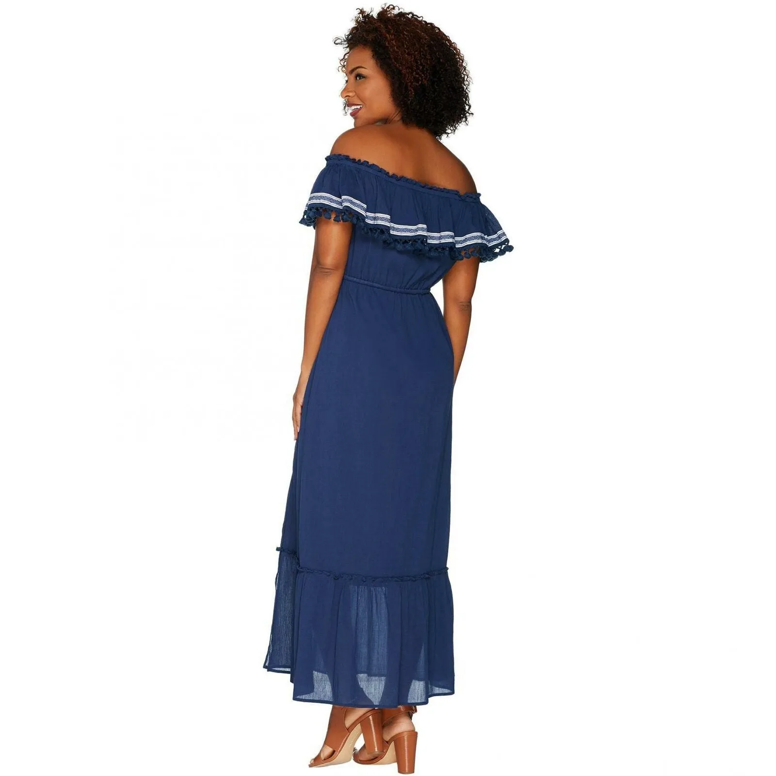 Vince Camuto Ruffled Off-the-Shoulder Belted Maxi Dress High Tide Plus 3X