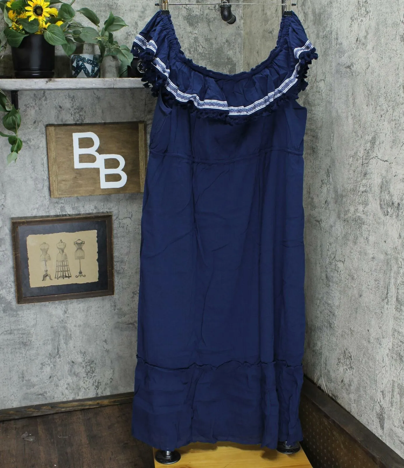 Vince Camuto Ruffled Off-the-Shoulder Belted Maxi Dress High Tide Plus 3X