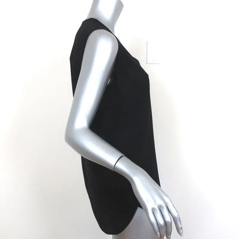 Vince Tank Top Black Leather-Trim Silk Size Small Sleeveless Blouse