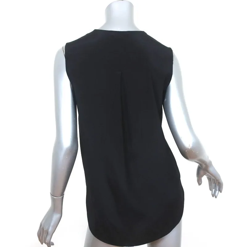 Vince Tank Top Black Leather-Trim Silk Size Small Sleeveless Blouse