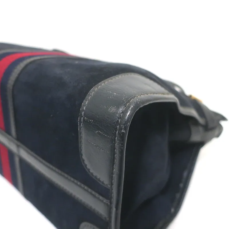 Vintage 1970s Gucci Web Stripe Doctor Bag Black Suede Medium Tote