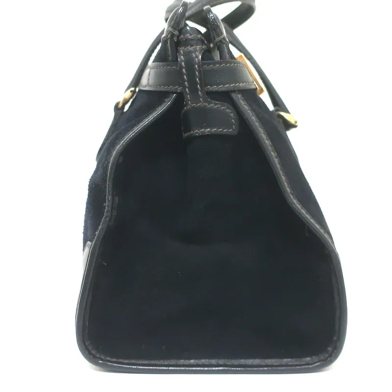 Vintage 1970s Gucci Web Stripe Doctor Bag Black Suede Medium Tote