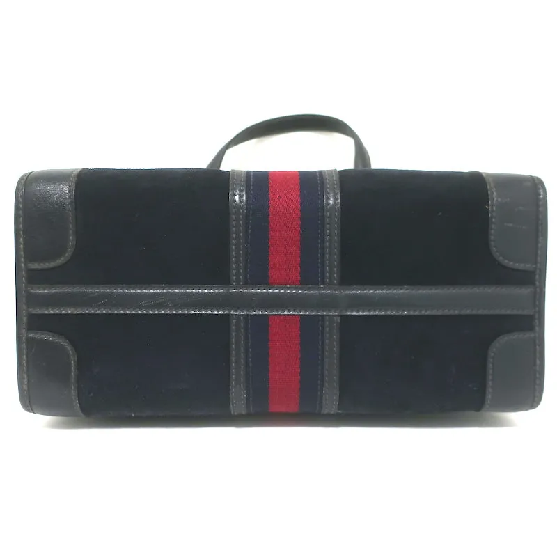 Vintage 1970s Gucci Web Stripe Doctor Bag Black Suede Medium Tote