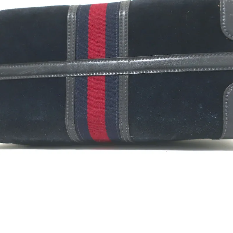Vintage 1970s Gucci Web Stripe Doctor Bag Black Suede Medium Tote