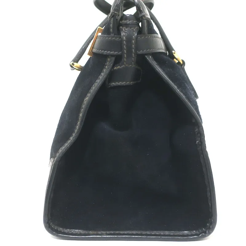 Vintage 1970s Gucci Web Stripe Doctor Bag Black Suede Medium Tote