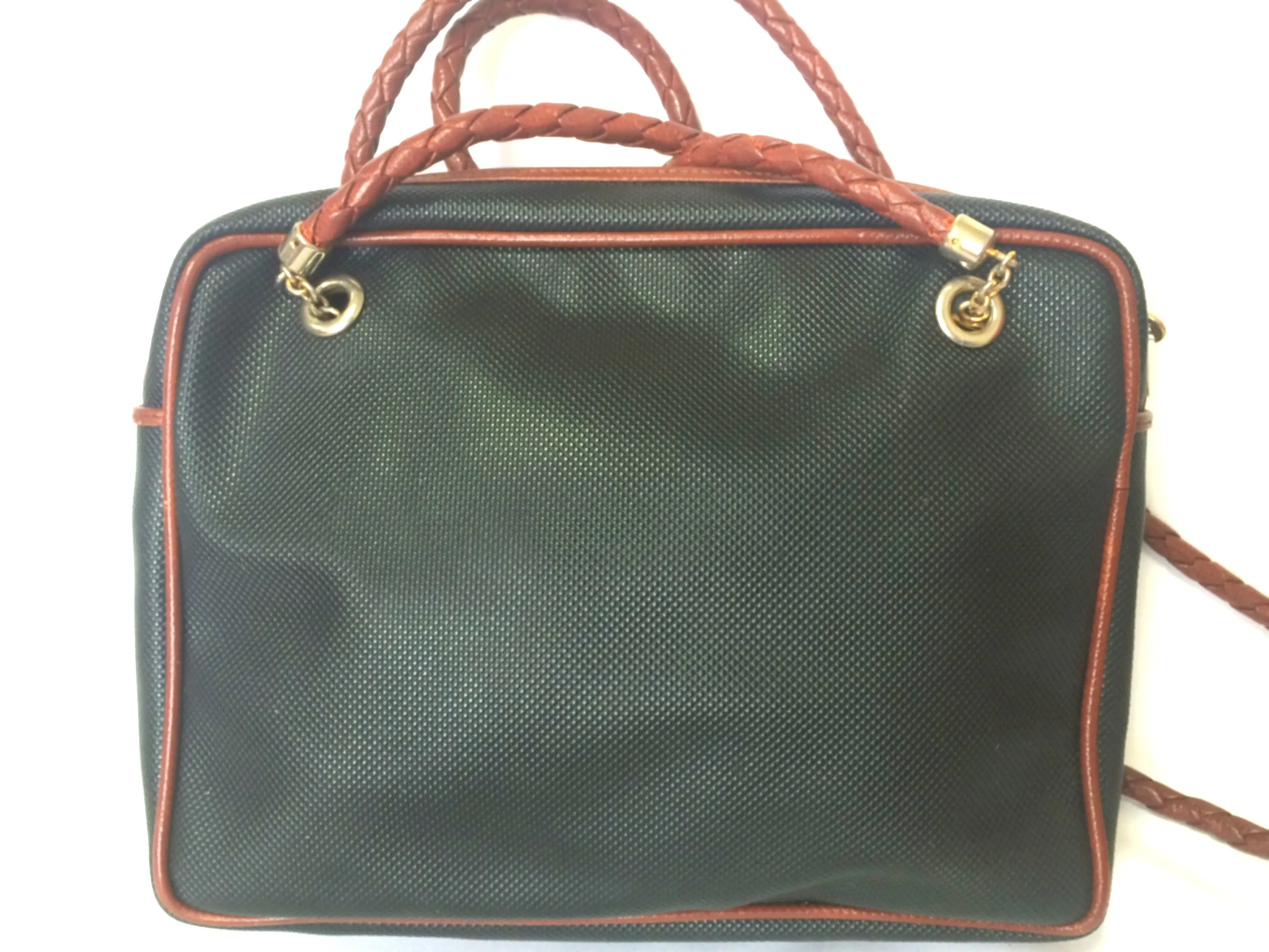 Vintage Bottega Veneta classic black shoulder bag with long brown leather intrecciato straps. Perfect purse for daily use.