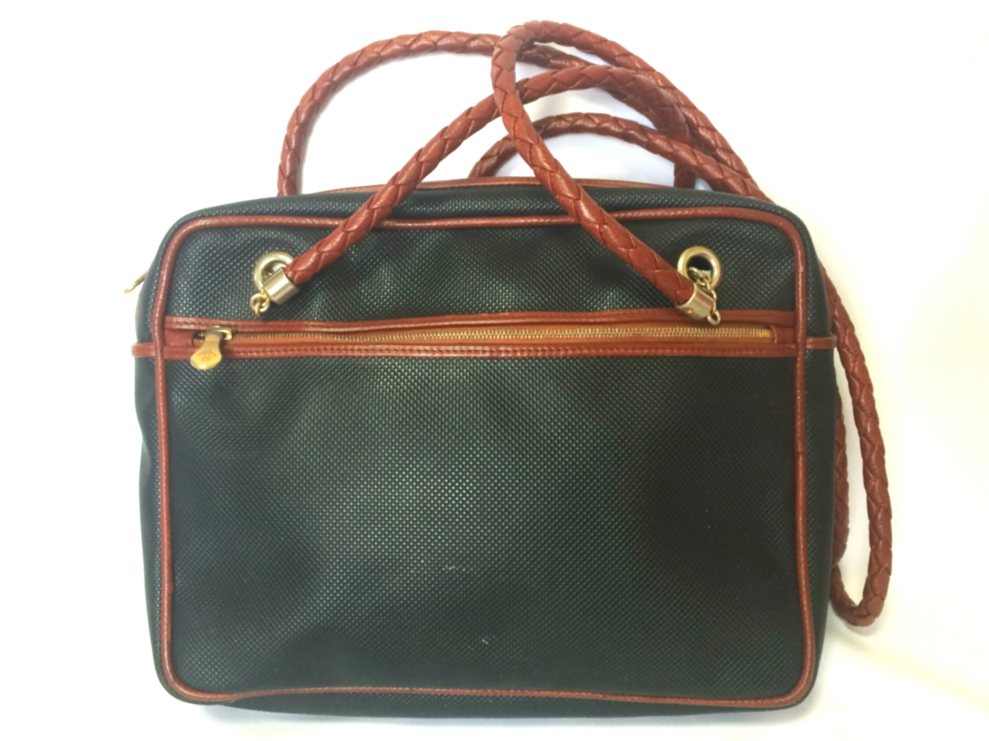 Vintage Bottega Veneta classic black shoulder bag with long brown leather intrecciato straps. Perfect purse for daily use.