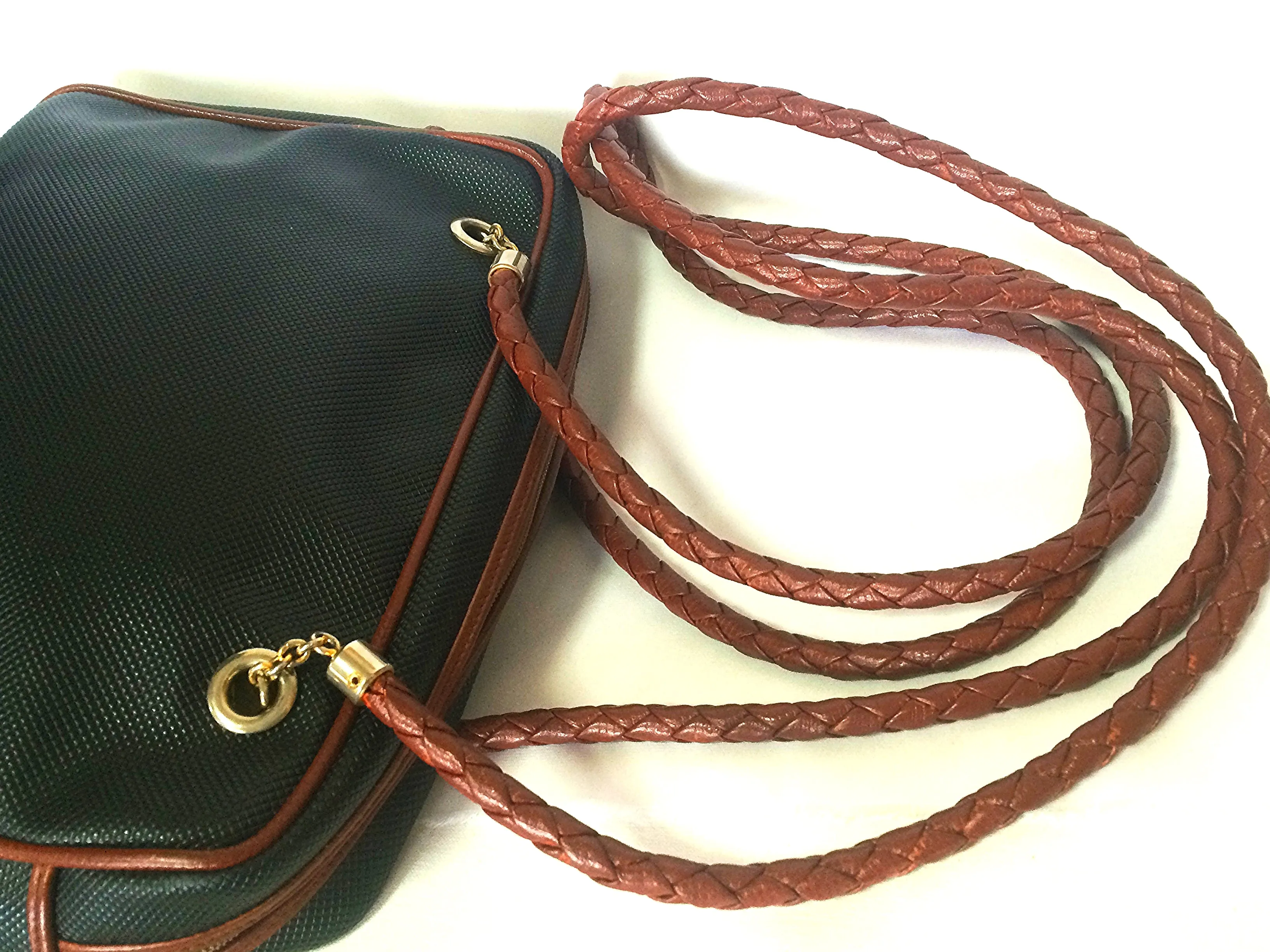 Vintage Bottega Veneta classic black shoulder bag with long brown leather intrecciato straps. Perfect purse for daily use.