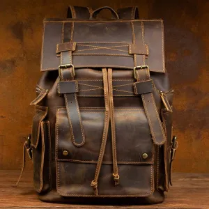 Vintage Crazy Horse Leather men's large capacity Backpack