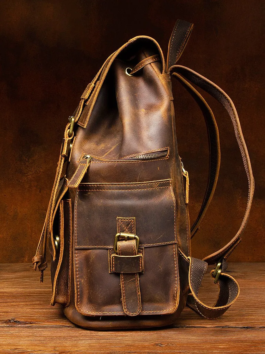 Vintage Crazy Horse Leather men's large capacity Backpack