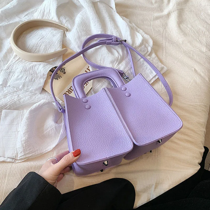 Vintage Lychee Pattern Small Handbags Women2023Summer Small Square Bag Fashion Special-Interest Shoulder Bag