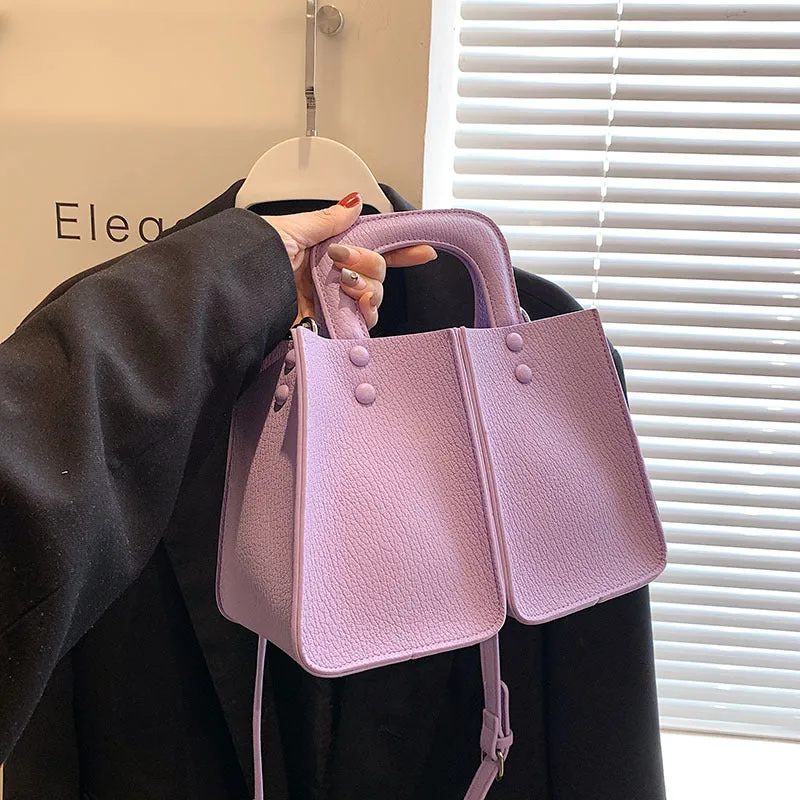 Vintage Lychee Pattern Small Handbags Women2023Summer Small Square Bag Fashion Special-Interest Shoulder Bag