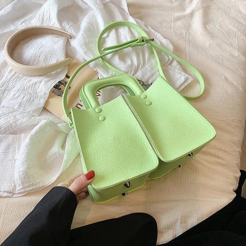 Vintage Lychee Pattern Small Handbags Women2023Summer Small Square Bag Fashion Special-Interest Shoulder Bag