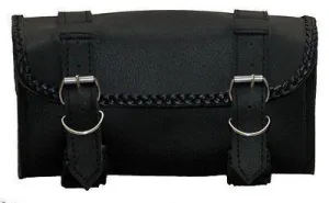 VS118H Vance Leather 2 Strap Tool Bag with Braid Accents