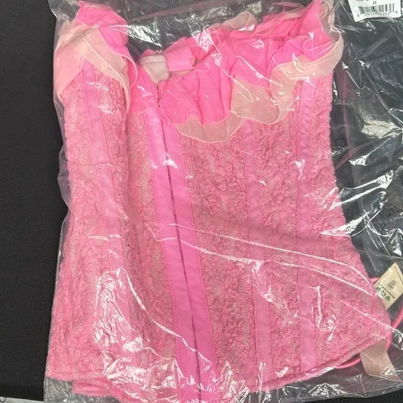 WE ARE HAH Seams Like Princess Corset M Rose Quartz Pink Lace Up Sexy- S &amp; M