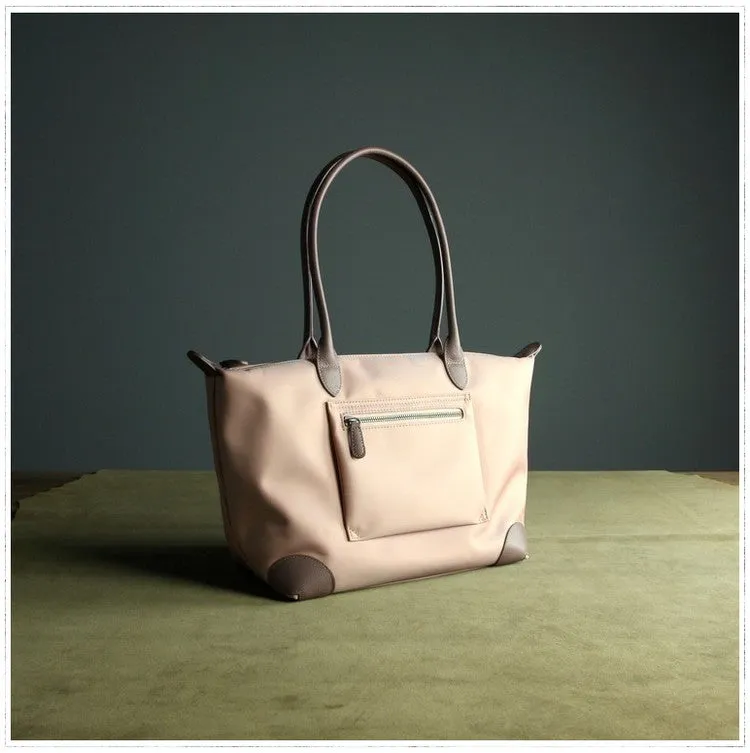 Womens Black Nylon Shoulder Tote Large Light Pink&Black Nylon Handbag Purse for Ladies