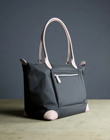 Womens Black Nylon Shoulder Tote Large Light Pink&Black Nylon Handbag Purse for Ladies