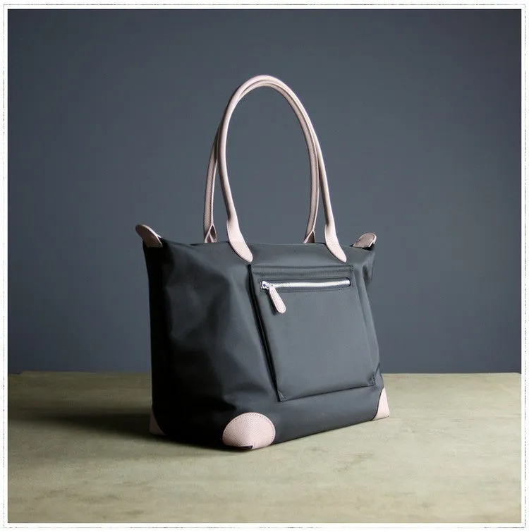 Womens Black Nylon Shoulder Tote Large Light Pink&Black Nylon Handbag Purse for Ladies