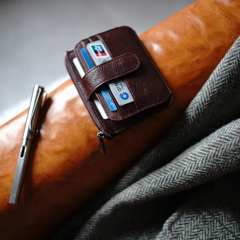 Womens Brown Leather Card Holders Wallet Slim Billfold Wallet Card Holders for Ladies