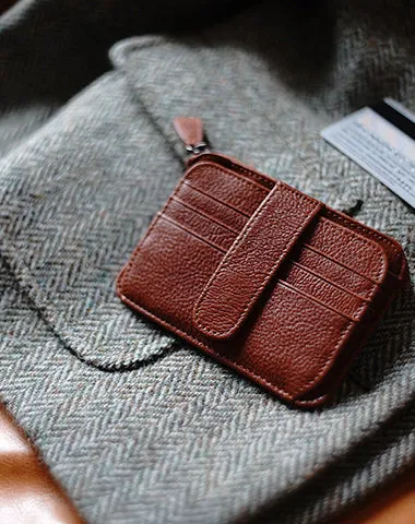 Womens Brown Leather Card Holders Wallet Slim Billfold Wallet Card Holders for Ladies