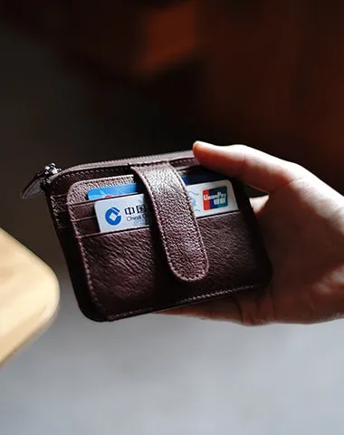 Womens Brown Leather Card Holders Wallet Slim Billfold Wallet Card Holders for Ladies