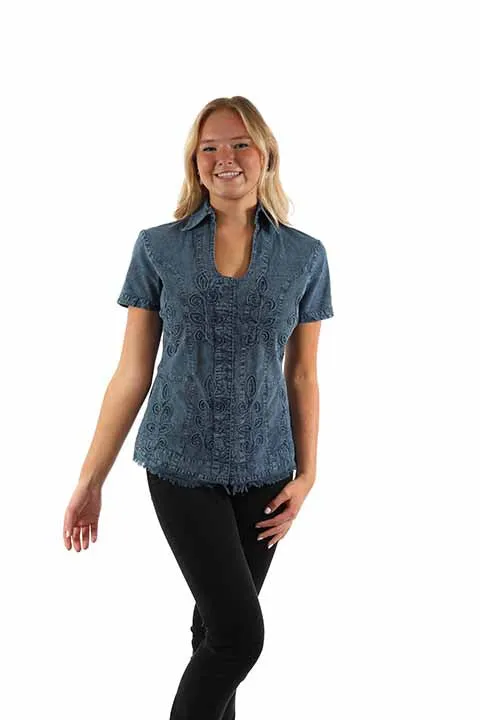 Women's Cantina Collection Top: Short Sleeve Soutache Trim