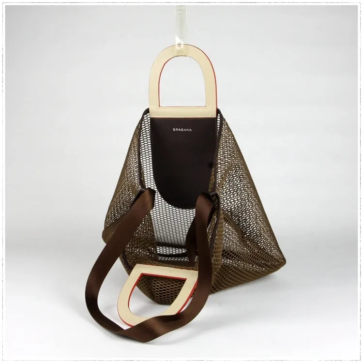 Womens Coffee Net Polyester Leather Tote Handbag Purse Polyester Tote Shoulder Bag Purse for Ladies