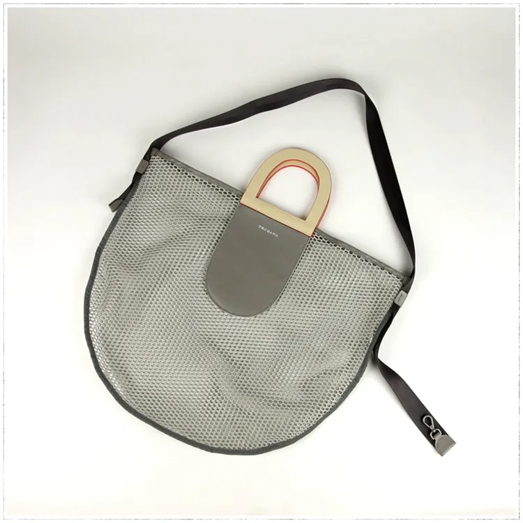 Womens Khaki Net Polyester Leather Tote Handbag Purse Polyester Tote Shoulder Bag Purse for Ladies
