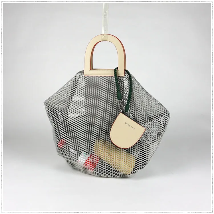 Womens Khaki Net Polyester Leather Tote Handbag Purse Polyester Tote Shoulder Bag Purse for Ladies