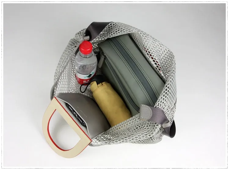 Womens Khaki Net Polyester Leather Tote Handbag Purse Polyester Tote Shoulder Bag Purse for Ladies