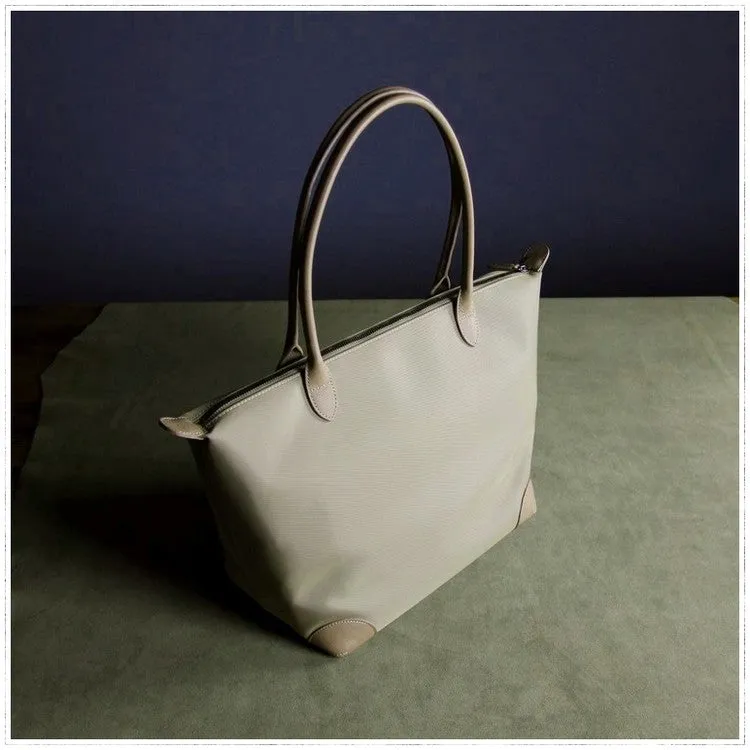 Womens Navy&Brown Nylon Shoulder Tote Medium Dark Blue Nylon&Brown Handbag Purse for Ladies
