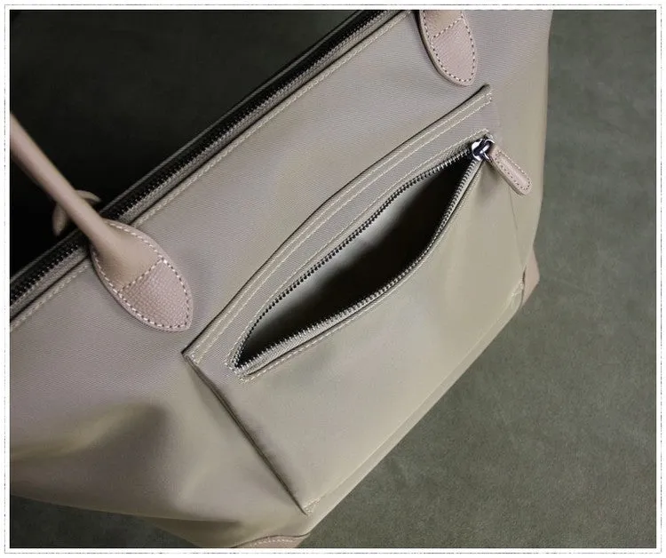 Womens Navy&Brown Nylon Shoulder Tote Medium Dark Blue Nylon&Brown Handbag Purse for Ladies