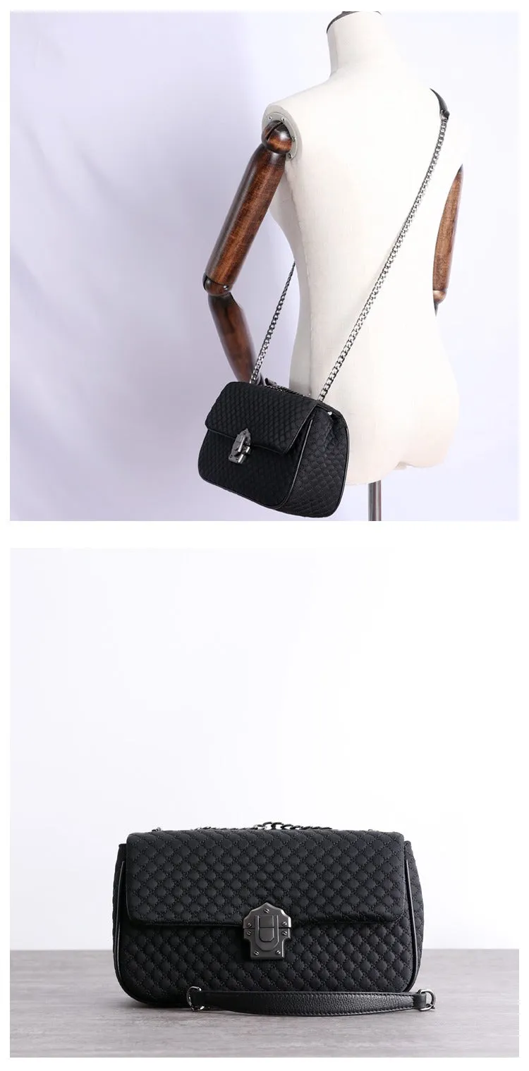 Womens Nylon Mini Shoulder Bag Womens Black Diamond Nylon Chain Shoulder Purse Nylon Chain Purse for Ladies