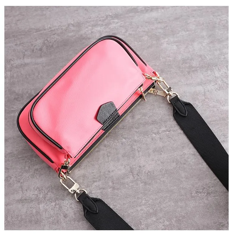 Womens Nylon Mini Shoulder Purse Womens Pink Nylon Chain Shoulder Bag Nylon Chain Purse for Ladies