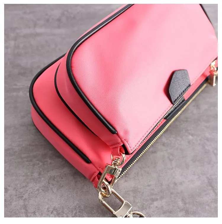 Womens Nylon Mini Shoulder Purse Womens Pink Nylon Chain Shoulder Bag Nylon Chain Purse for Ladies