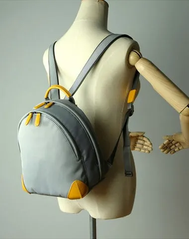 Womens Nylon Small Backpack Bag Light Gray&Yellow Best Mini Backpack Purse Nylon Rucksack for Ladies
