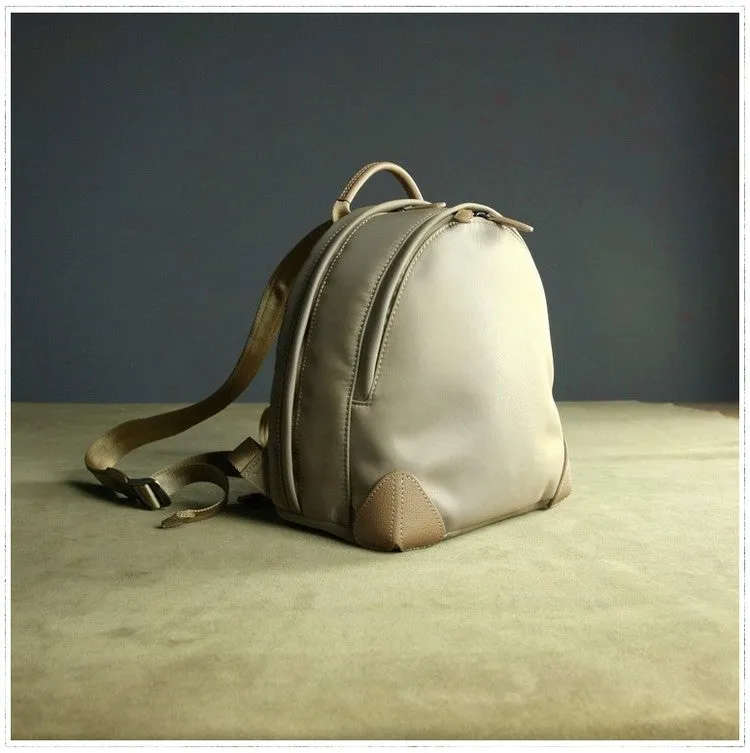 Womens Nylon Small Backpack Bag Light Gray&Yellow Best Mini Backpack Purse Nylon Rucksack for Ladies