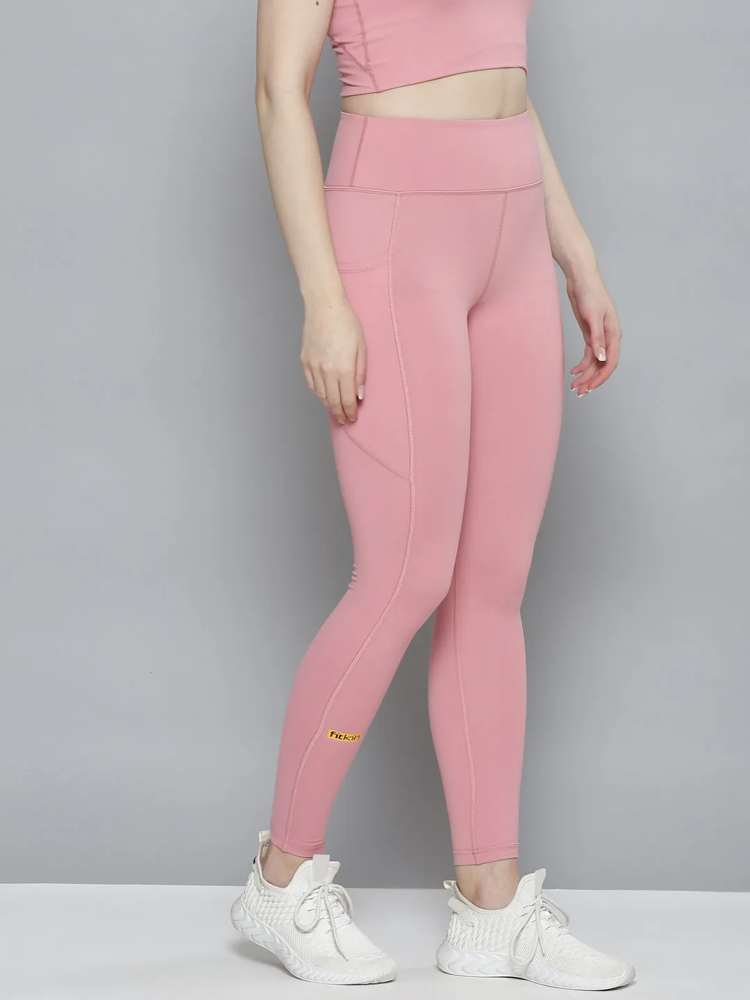 Women's Pink Solid Quick Dry Tights