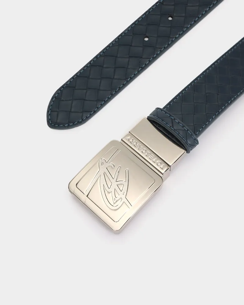 Woven Leather Belt in Navy Blue