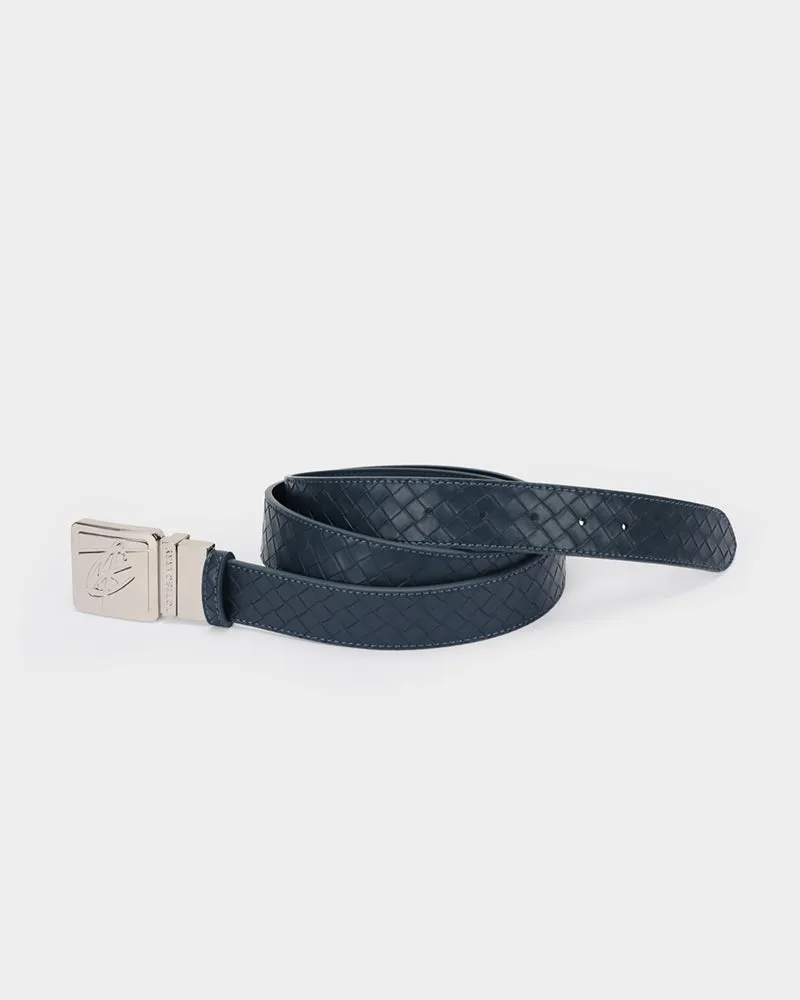 Woven Leather Belt in Navy Blue