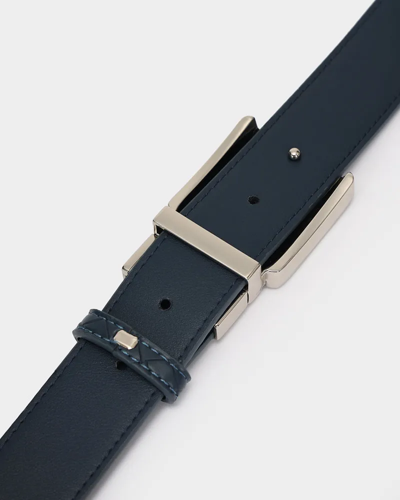 Woven Leather Belt in Navy Blue