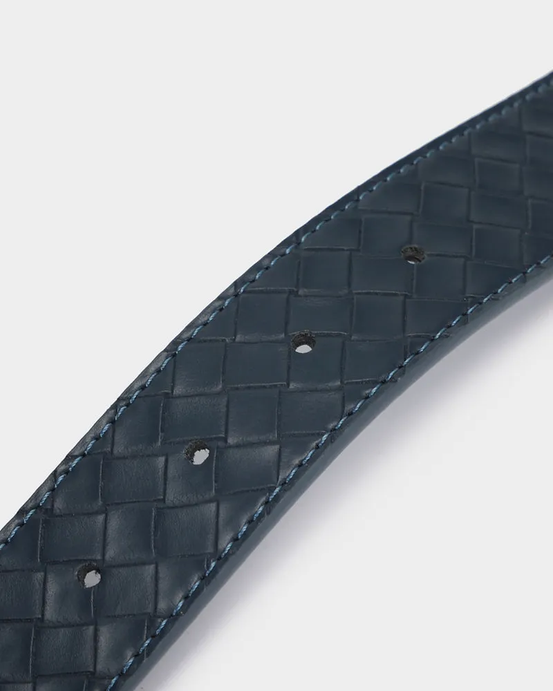 Woven Leather Belt in Navy Blue