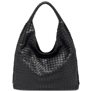 Woven Shoulder Hobo Bag in Black