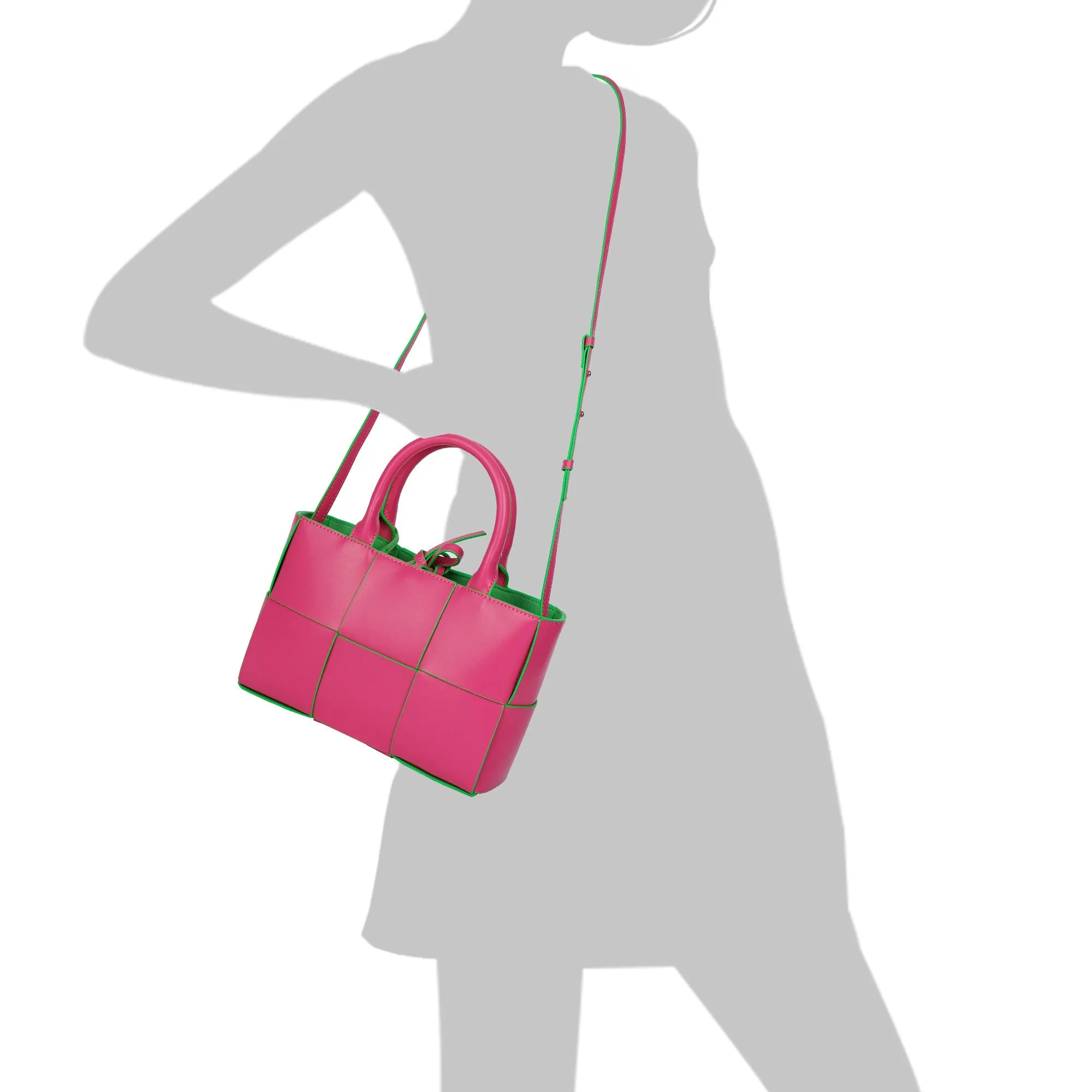 Woven Smooth Leather Top-Handle Shoulder Bag