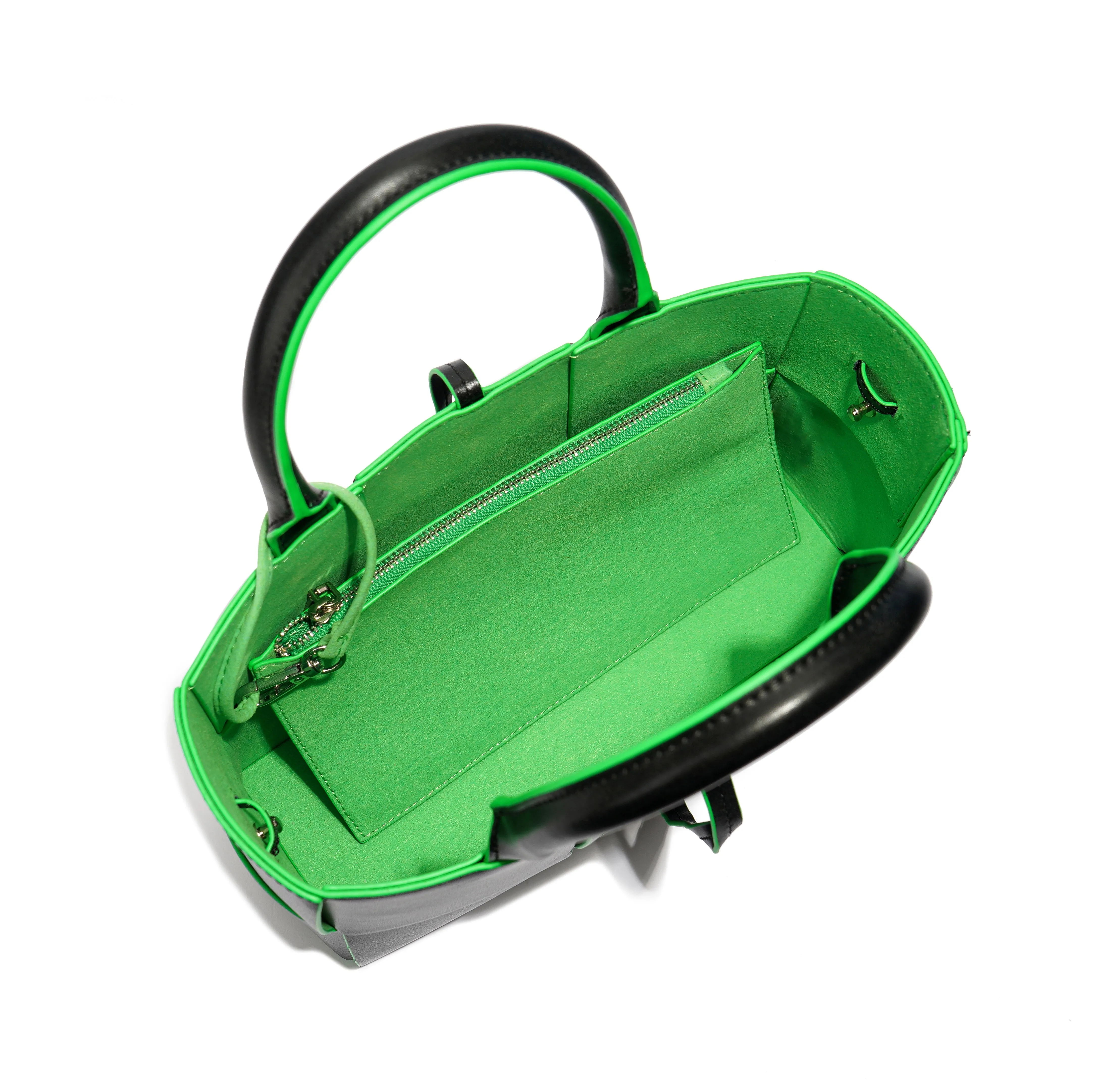 Woven Smooth Leather Top-Handle Shoulder Bag