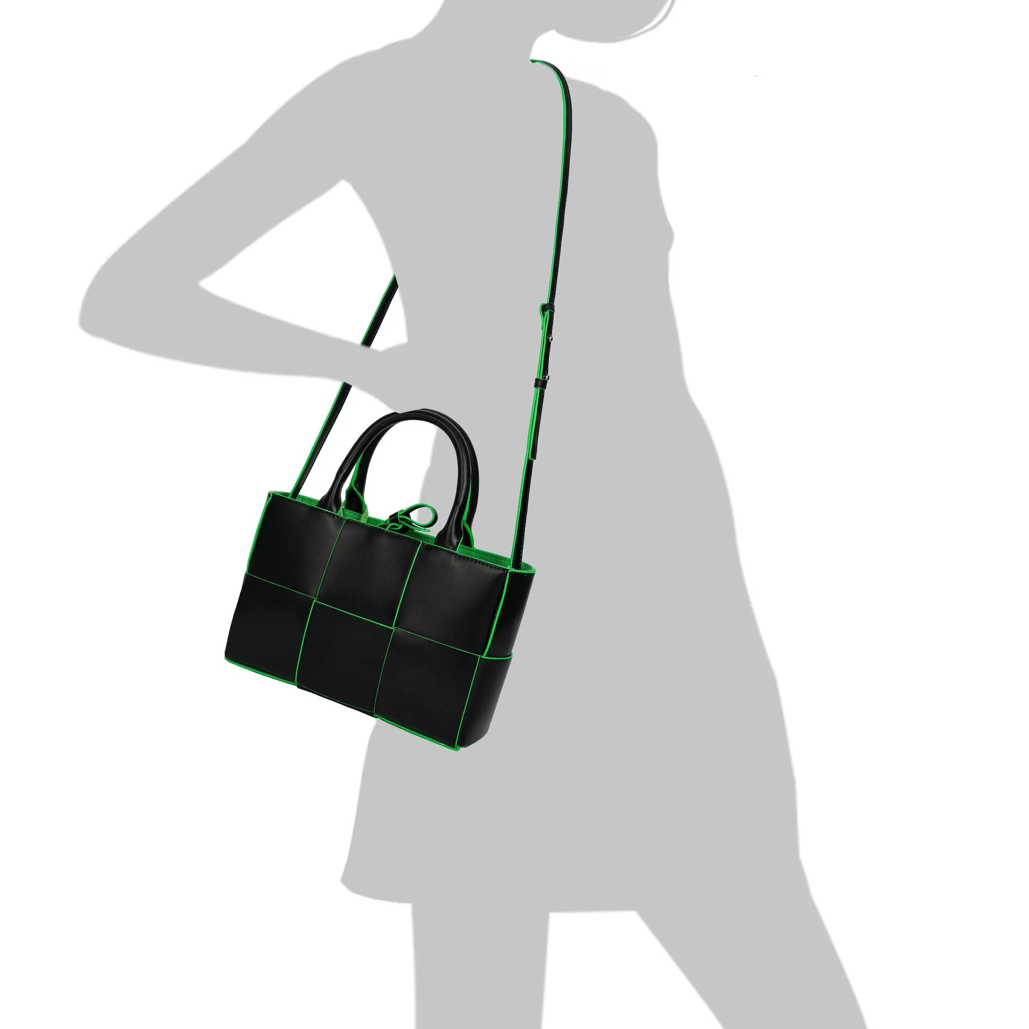 Woven Smooth Leather Top-Handle Shoulder Bag