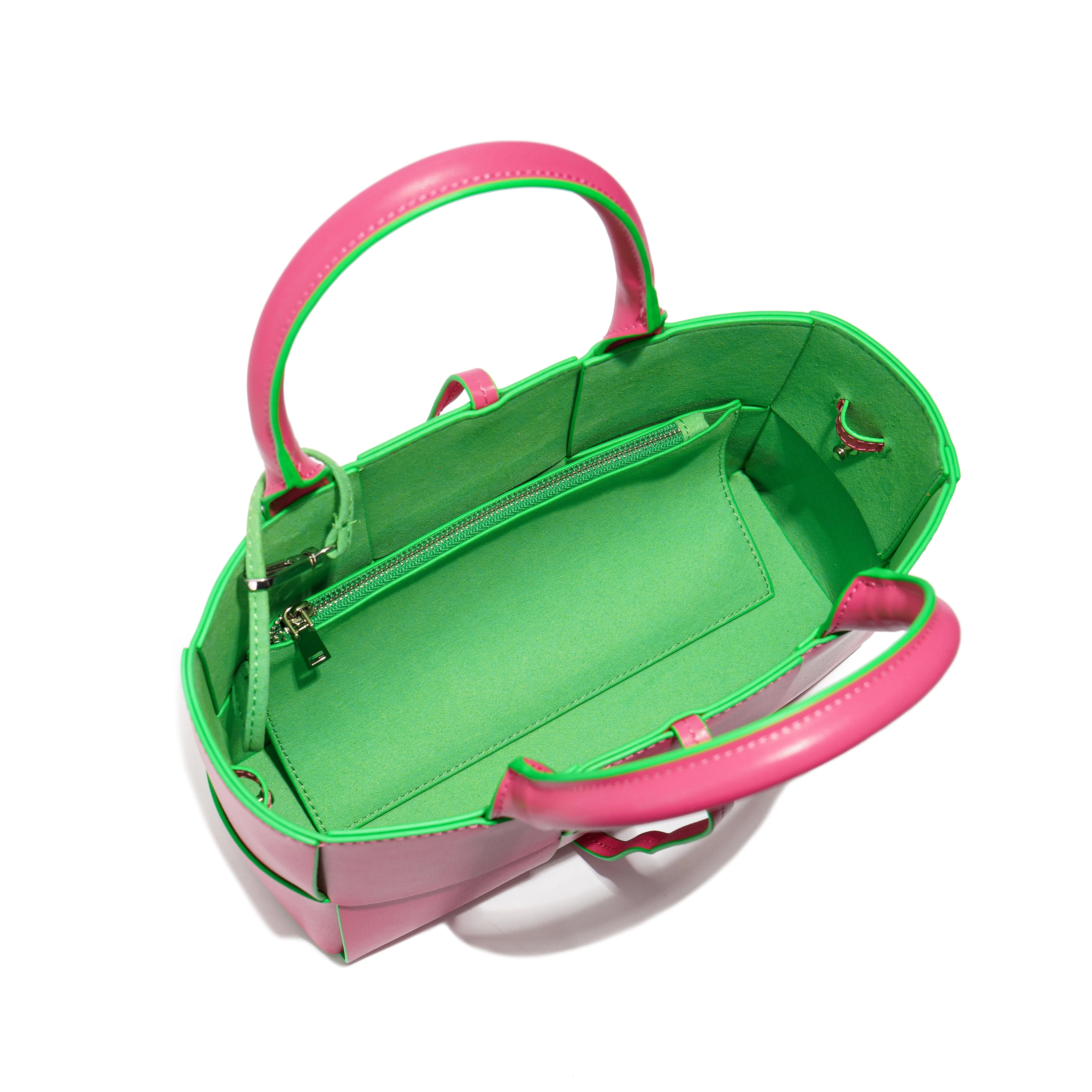 Woven Smooth Leather Top-Handle Shoulder Bag