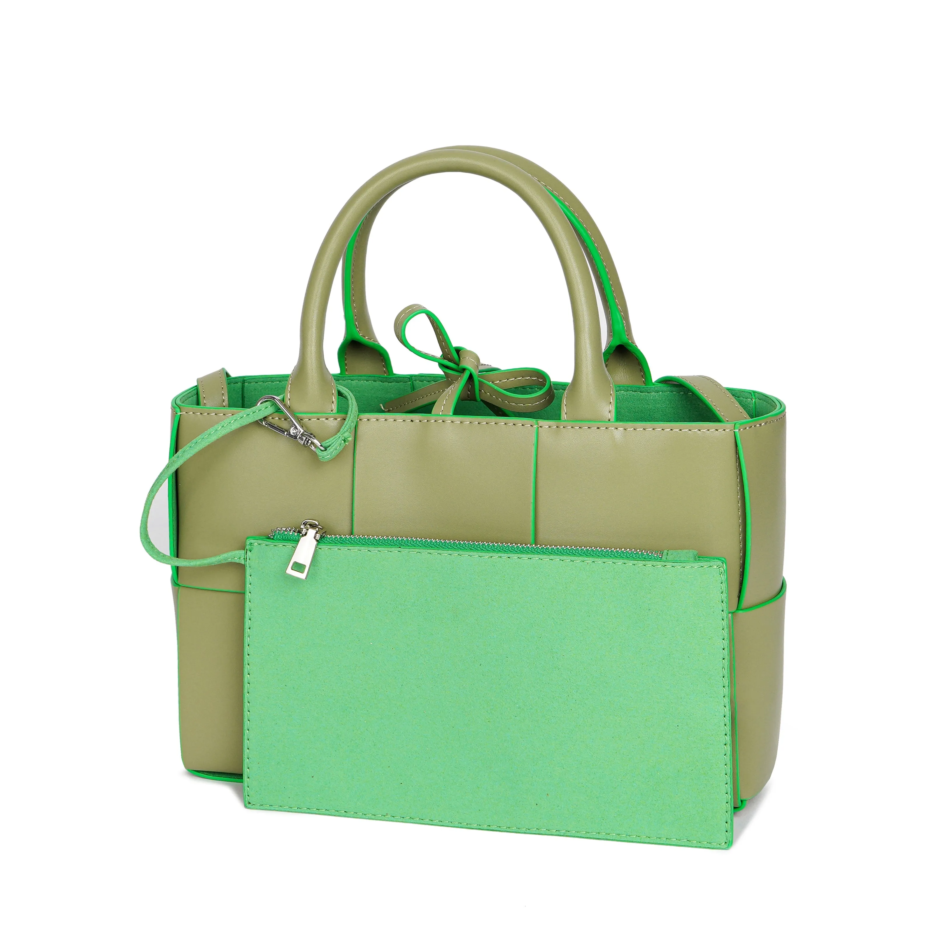 Woven Smooth Leather Top-Handle Shoulder Bag